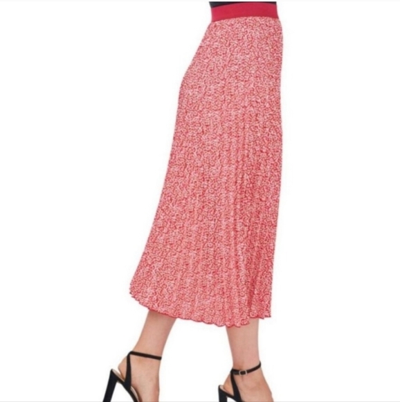 VINCE CAMUTO Red Pink Ivory Pleated Skirt Sz XL NWT - Picture 3 of 10